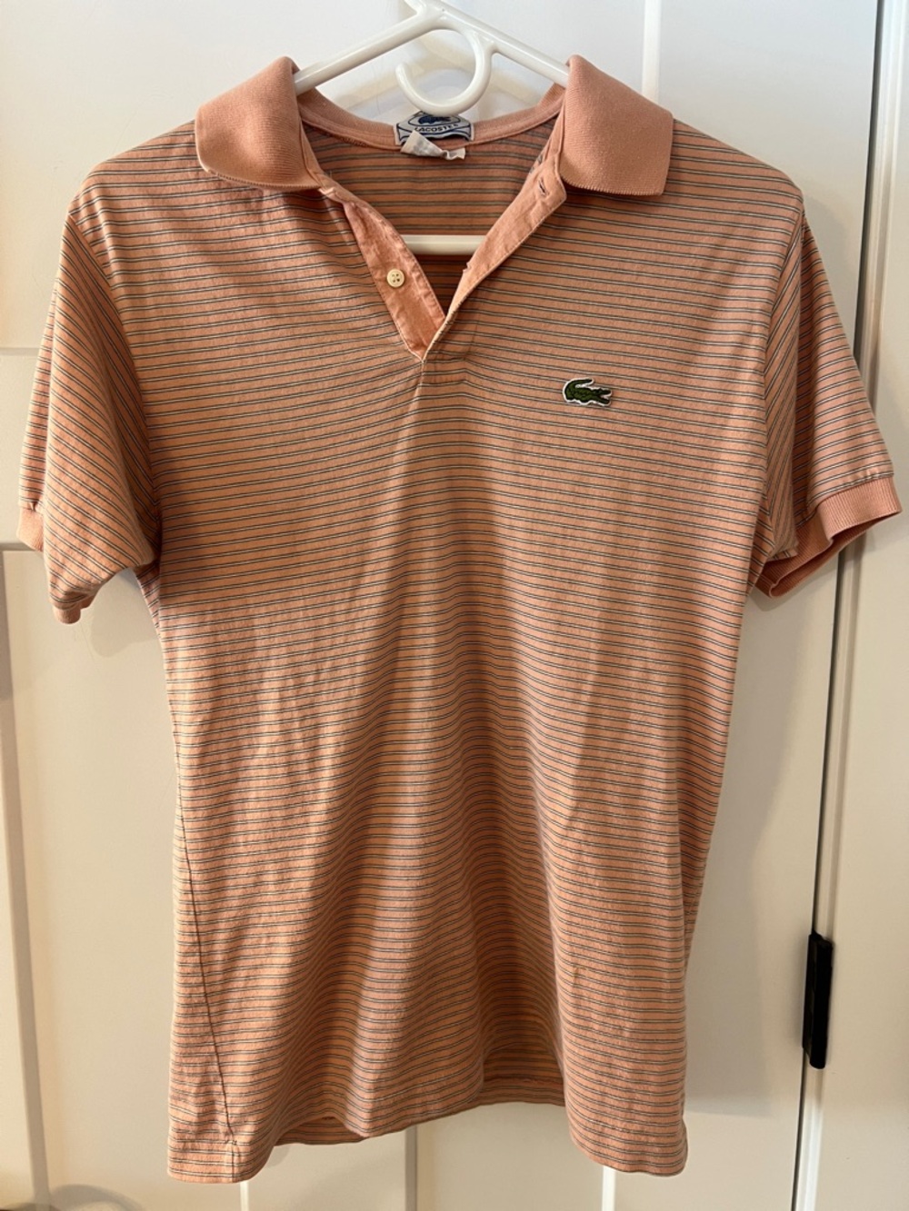 Vintage Lacoste Women’s Polo Shirt Small Dusty Rose Striped Cotton Classic